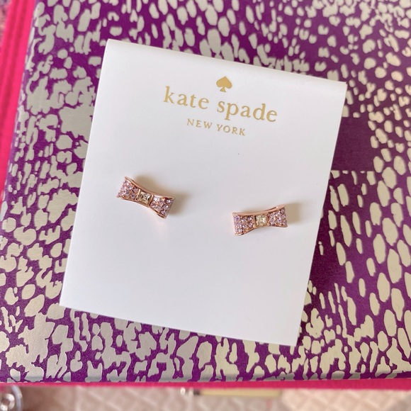 Kate Spade Ready Set Bow Pave Bow Studs Rose Gold Pinky Earrings NWT - Picture 11 of 15